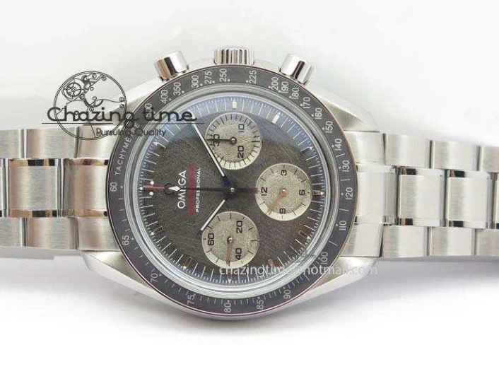 0206 Modern Speedmaster Apollo XVII Gray Dial On SS Bracelet Manual Winding Chrono Movement 8223